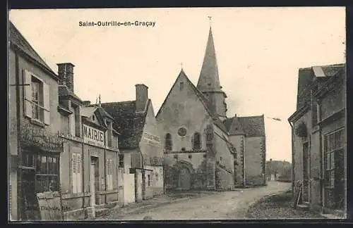 AK Saint-Outrille-en-Gracay, Église et bâtiments municipaux sur la rue principale