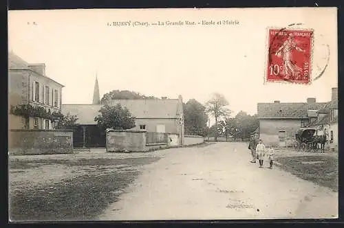 AK Bussy, La Grande Rue, École et Mairie