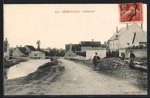 AK Charly, L`Abreuvoir et vue du village avec chemin rural