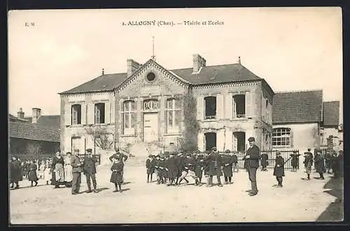 AK Allogny, Mairie et Écoles avec enfants devant le bâtiment