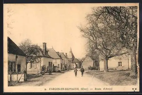 AK Farges-en-Septaine, Route d`Avord avec maisons et passants