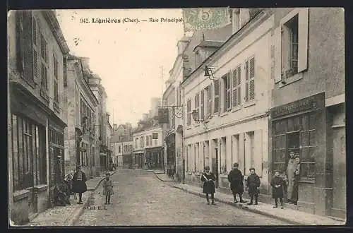 AK Lignières, Rue Principale animée avec des enfants et des passants