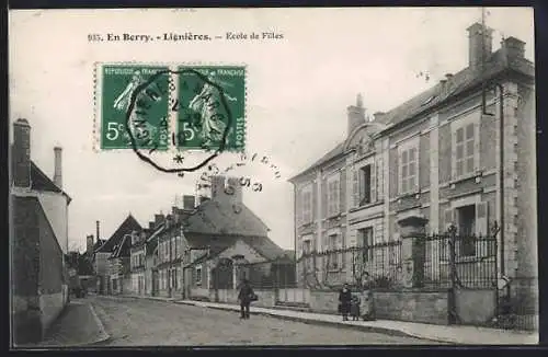 AK Lignières, École de filles et rue adjacente en Berry