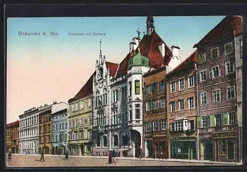 AK Braunau a. Inn, Stadtplatz mit Rathaus