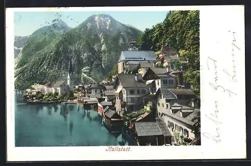 AK Hallstatt, Ortsansicht mit Uferpartie