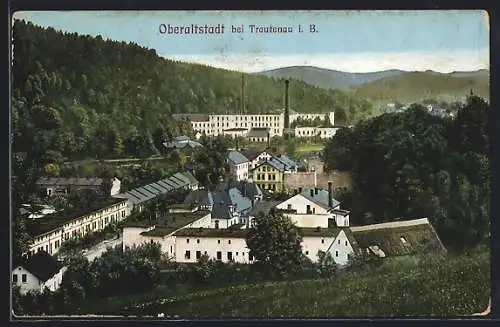 AK Oberaltstadt bei Trautenau, Fabrik aus der Vogelschau