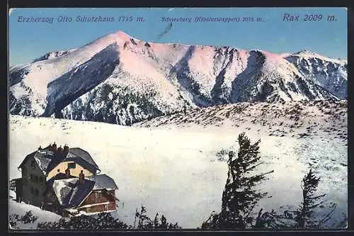 AK Erzherzog Otto Schutzhaus, Rax mit Schneeberg (Klosterwappen)