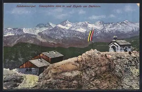 AK Simonyhütte, Ansicht mit Kapelle und Dachstein