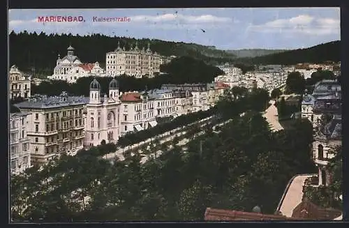 AK Marienbad, Kaiserstrasse mit Blick zur Synagoge