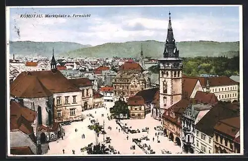 AK Komotau / Chomutov, Marktplatz und Fernsicht