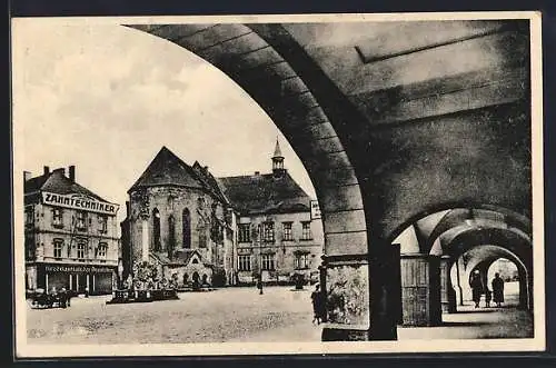 AK Komotau / Chomutov, Lauben am Marktplatz