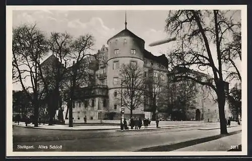 AK Stuttgart, Altes Schloss mit Zeppelin