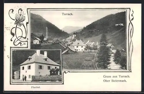 AK Turrach, Pfarrhof, Ortsansicht mit Kirche