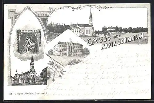 AK Maria Schmolln, Kirche und Marienbild, herrschaftliches Gebäude