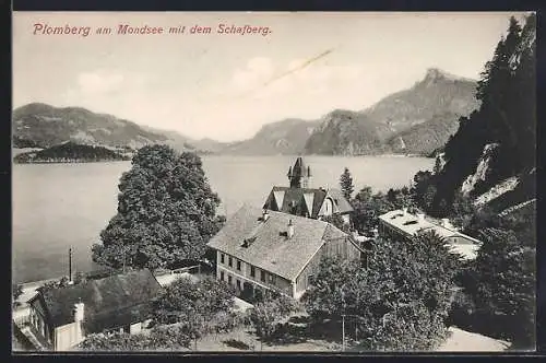 AK Plomberg am Mondsee, Panorama mit dem Schafberg