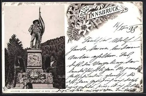 Lithographie Innsbruck, Andreas-Hofer-Monument am Berg