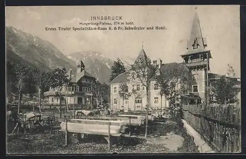 AK Innsbruck, Tiroler Spezialitätenhaus Schwarzler und Hotel, Hungerburg-Plateau