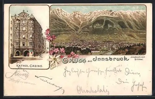 Lithographie Innsbruck, Kath. Casino, Panorama vom Sillthal