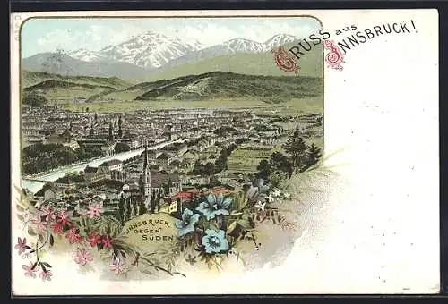 Lithographie Innsbruck, Teilansicht gegen Süden