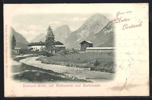 AK Unter-Leutasch, Leutasch-Mühle mit Wetterstein und Hochmundt