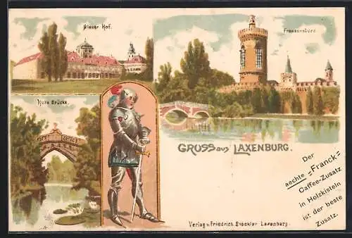 Lithographie Laxenburg, Blauer Hof, Hohe Brücke, Franzensburg