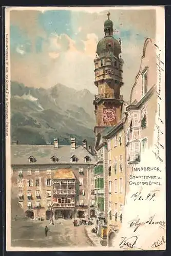 Künstler-AK Innsbruck, Stadtthurm und goldenes Dachl