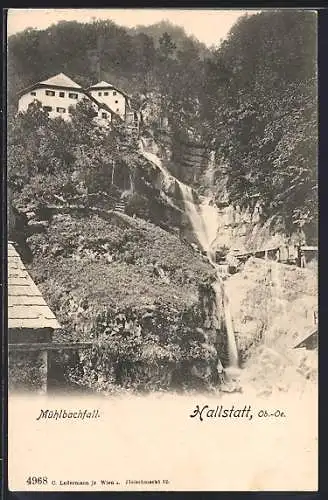 AK Hallstatt, Mühlbachfall, von unten gesehen