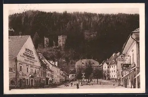 AK Friesach /Kärnten, Hauptplatz mit Hotel-Cafe Friesacherhof