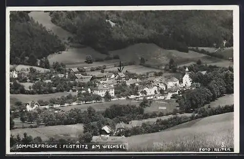 AK Feistritz am Wechsel, Strassenpartie mit Kirche