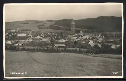 AK Zlabings, Blick zum Ort mit der Kirche der Himmelfahrt der Jungfrau Maria