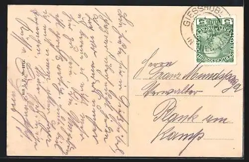 AK Giesshübl, Ortspartie mit Kirche