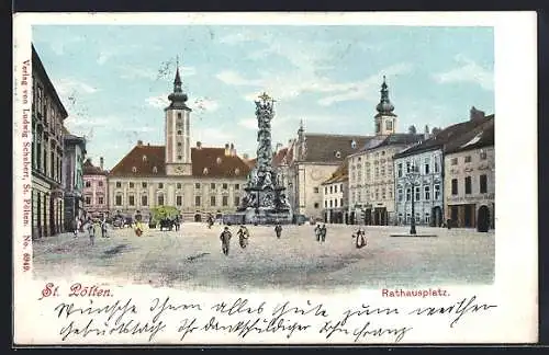 AK St. Pölten, Rathausplatz mit Denkmal