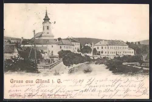 AK Alland, Gasthof zum Löwen mit Kirche