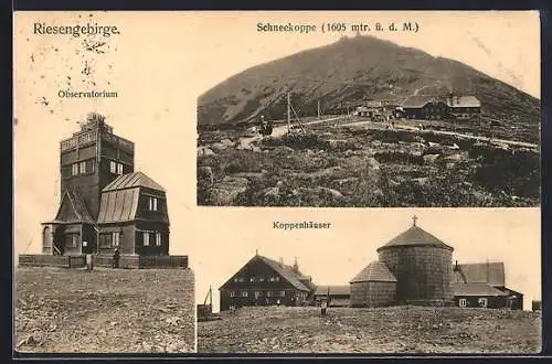 AK Koppenhäuser /Riesengebirge, Ansicht auf der Schneekoppe mit Observatorium