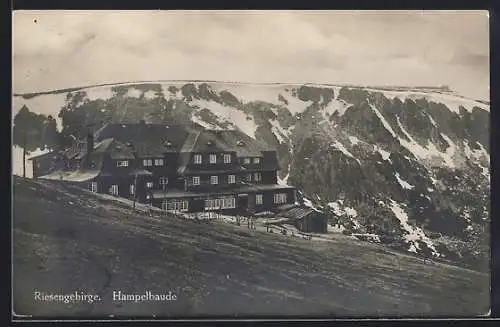 AK Hampelbaude /Riesengebirge, Ansicht gegen die Felswand