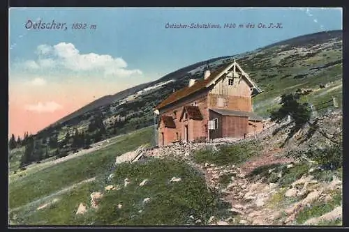 AK Oetscher-Schutzhaus, Ansicht am Hang des Oetschers