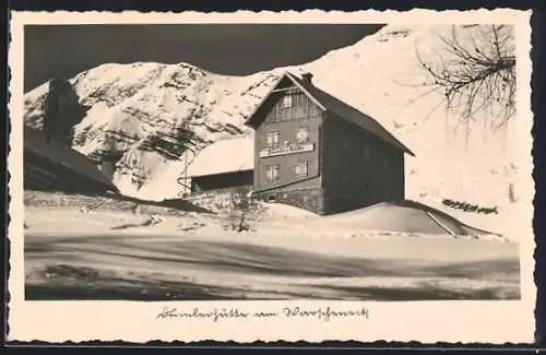 AK Dümler Hütte am Warscheneck, Berghütte im Winter