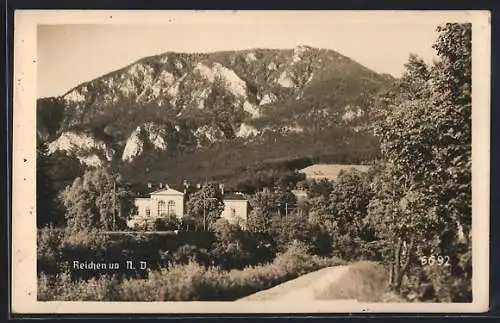 AK Reichenau /N. D., Teilansicht mit Berglandschaft