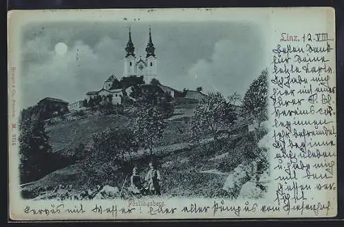 Mondschein-AK Linz, Pöstlingsberg mit Kirche