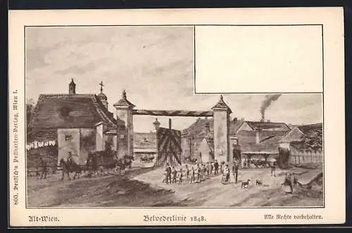 AK Alt-Wien, Belvederlinie 1848 mit Häusern