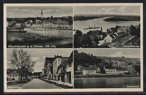 AK Mauthausen a.d. Donau, Ennsmündung, Hauptplatz und Steinbruch