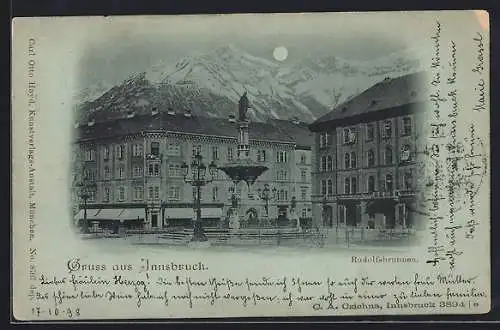 Mondschein-AK Innsbruck, Partie am Rudolfsbrunnen