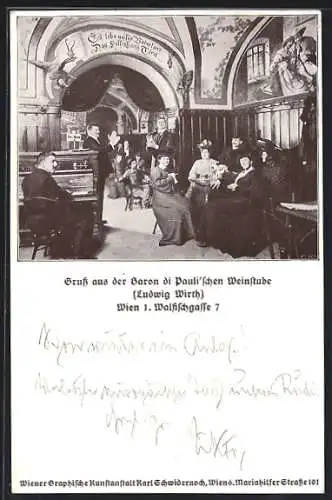 AK Wien, Restaurant Baron di Pauli`schen Weinstube, Walfischgasse 7