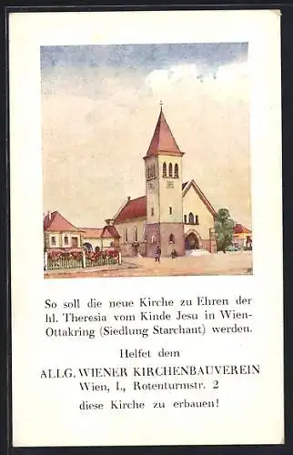 Künstler-AK Wien, Ottakring, Kirche zu Ehren der hl. Theresia vom Kinde Jesu, Baustein