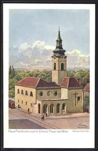 Künstler-AK Wien, Mauer, Ansicht der neuen Pfarrkirche zum hl. Erhard