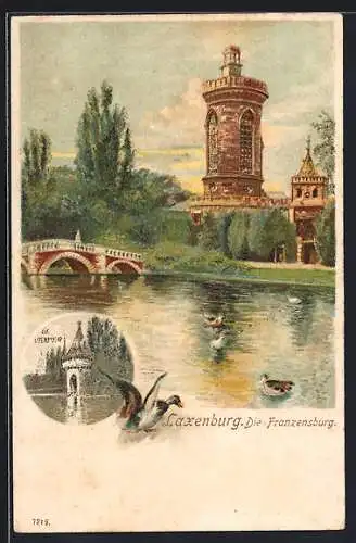 Künstler-AK Laxenburg, Brücke an der Franzensburg