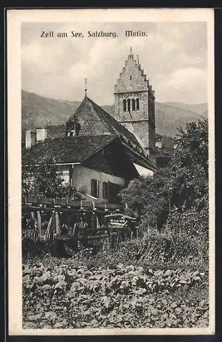 AK Zell am See, Ortspartie mit Kirche