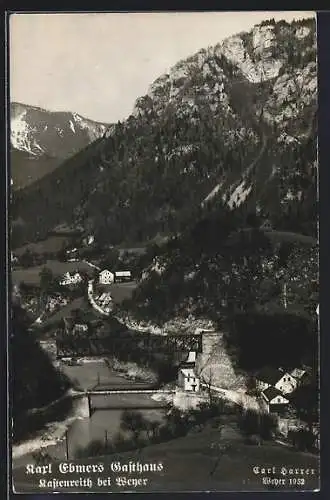 AK Weyer, Kastenreith mit Brücke und Gasthaus Karl Ebmer aus der Vogelschau