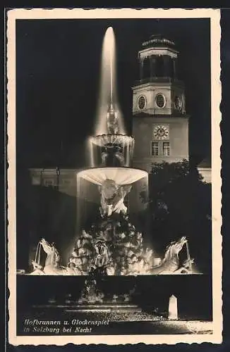 AK Salzburg, Hofbrunnen u. Glockenspiel bei Nacht