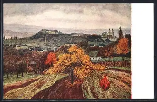 Künstler-AK sign. V. Malý: Uzhorod, Panorama im Herbst